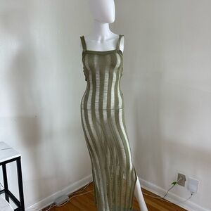 SHEIN Olive Striped Sheer Maxi Coverup